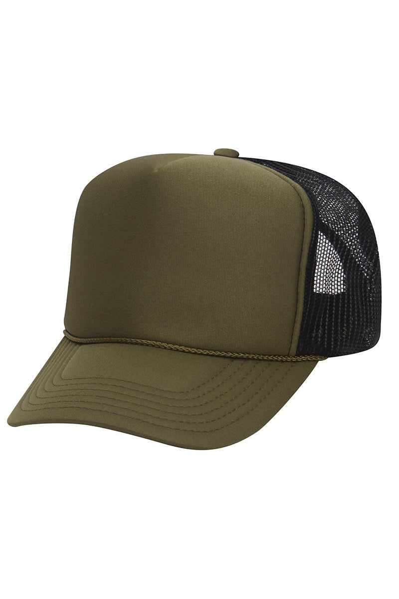 OTTO Olive Green and Black Foam Front High Crown Back Split Color Trucker Hat - Wholesale Accessory Market