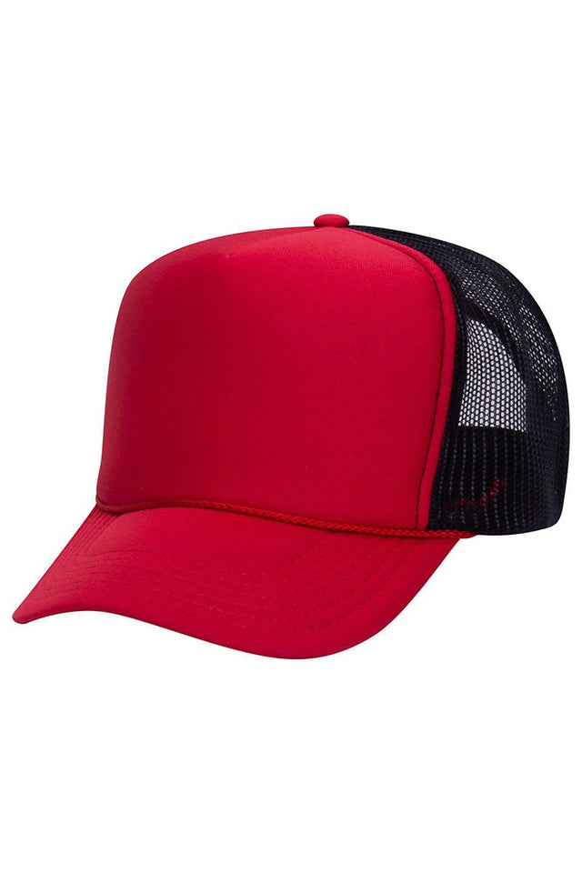 OTTO Red and Black Foam Front High Crown Back Split Color Trucker Hat - Wholesale Accessory Market