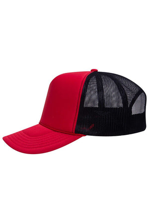 OTTO Red and Black Foam Front High Crown Back Split Color Trucker Hat - Wholesale Accessory Market