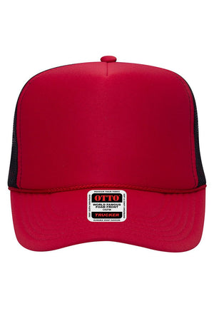 OTTO Red and Black Foam Front High Crown Back Split Color Trucker Hat - Wholesale Accessory Market