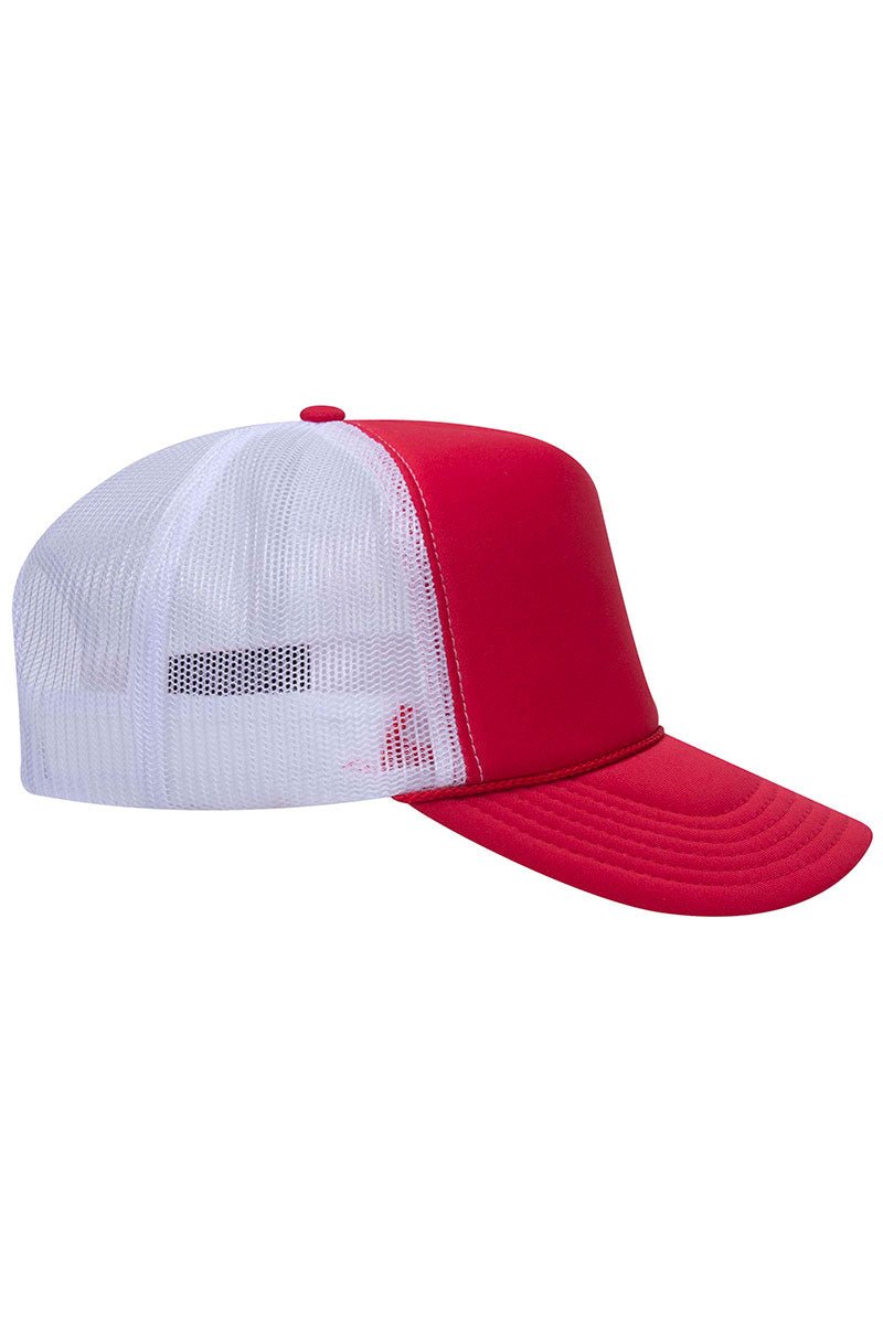 OTTO Red and White Foam Front High Crown Back Split Color Trucker Hat - Wholesale Accessory Market
