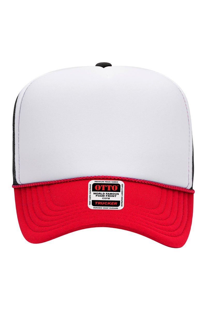 OTTO Red, White and Black Foam Front High Crown Back Split Color Trucker Hat - Wholesale Accessory Market