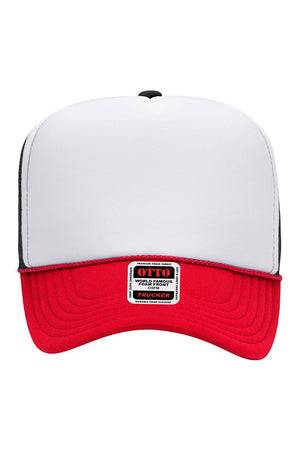 OTTO Red, White and Black Foam Front High Crown Back Split Color Trucker Hat - Wholesale Accessory Market