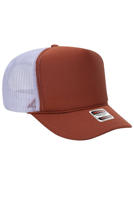 NWT OTTO Brown and Red Trucker Hat with Embroidered Patches And Hat Chain OTTO Brown Foam Front High Crown Trucker Hat | Wholesale  main image 4