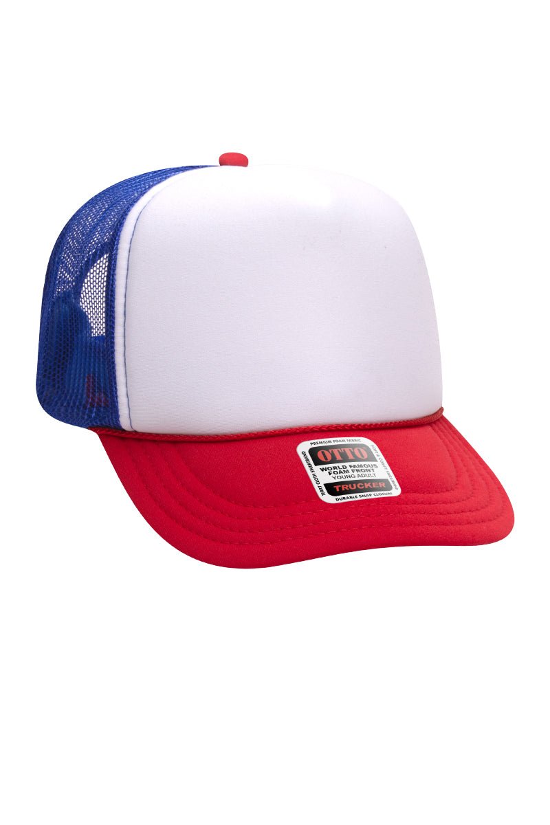 OTTO Youth Size Red, White, and Blue Foam Front High Crown Trucker Hat - Wholesale Accessory Market
