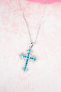 Crystal Avenue Aqua Diamond Point Cross Silvertone Necklace - Wholesale Accessory Market