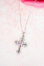 Crystal Avenue Light Rose Diamond Point Cross Silvertone Necklace - Wholesale Accessory Market