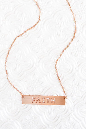 Crystal Avenue Matte Rose Goldtone Cut-Out 'Faith' Bar Necklace - Wholesale Accessory Market