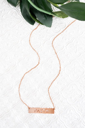 Crystal Avenue Matte Rose Goldtone Cut-Out 'Faith' Bar Necklace - Wholesale Accessory Market
