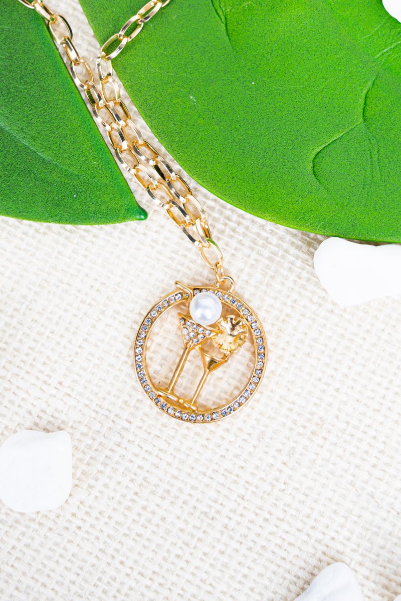 Crystal Avenue Sip Back & Relax Crystal Goldtone Necklace - Wholesale Accessory Market
