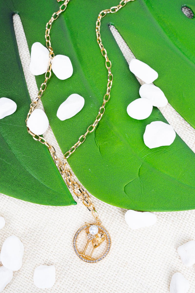 Crystal Avenue Sip Back & Relax Crystal Goldtone Necklace - Wholesale Accessory Market