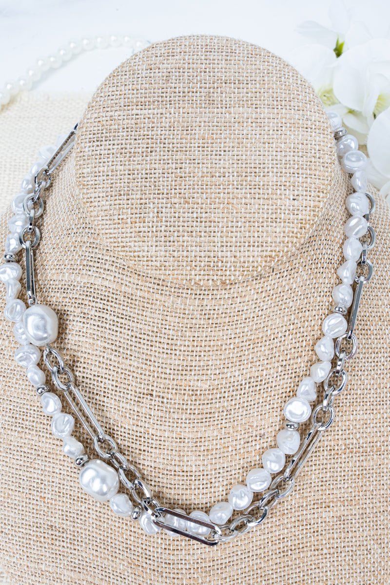 Crystal Avenue High Class Pearl and Chain Layered Necklace - Wholesale Accessory Market