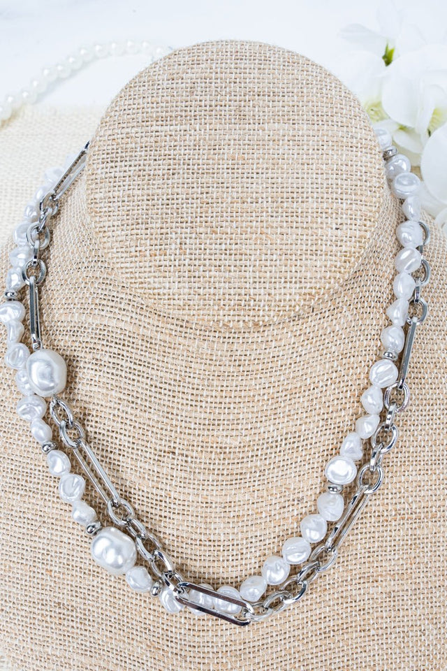 Crystal Avenue High Class Pearl and Chain Layered Necklace - Wholesale Accessory Market