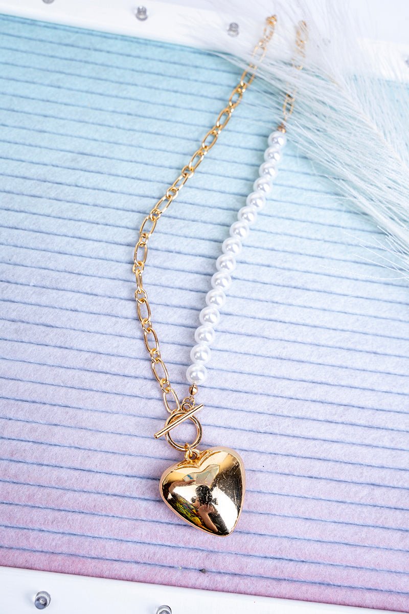 Crystal Avenue Untamed Heart Pearl and Goldtone Toggle Necklace - Wholesale Accessory Market