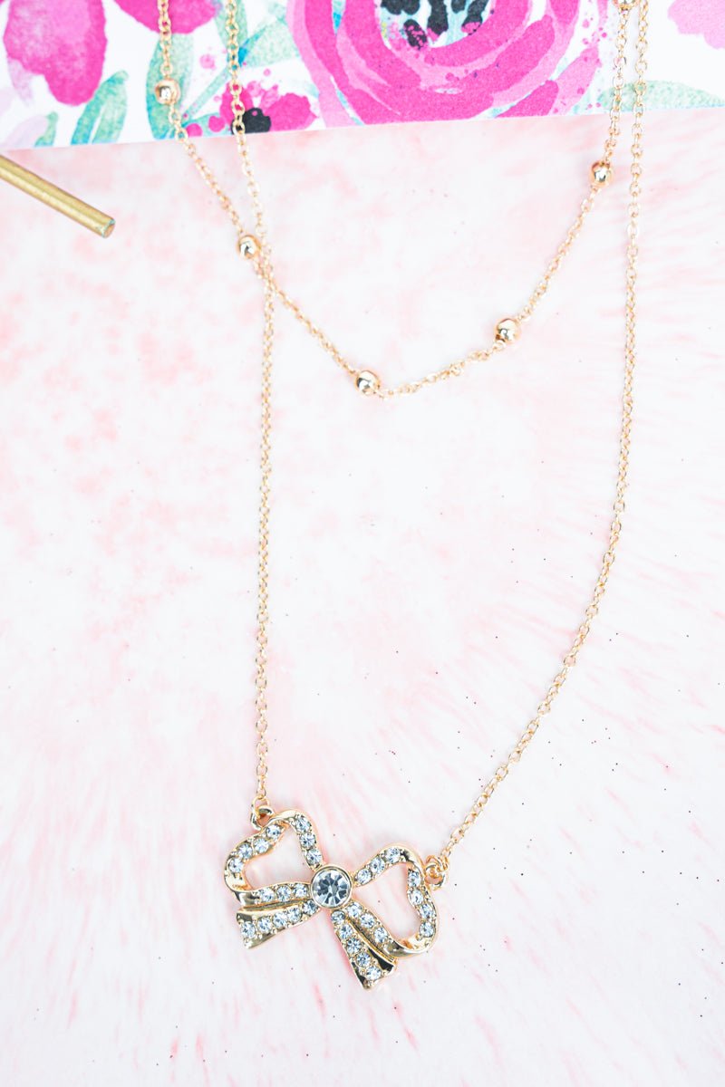 Crystal Avenue Crystal Bow Goldtone Layered Necklace - Wholesale Accessory Market