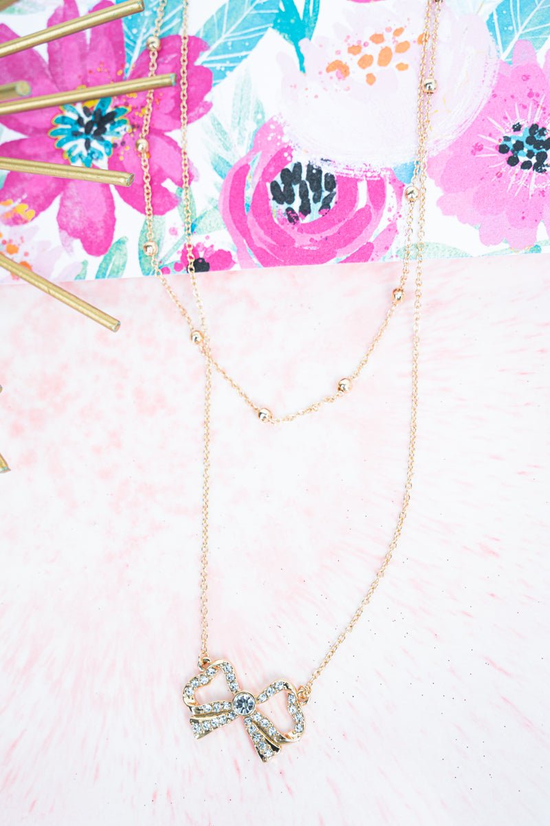Crystal Avenue Crystal Bow Goldtone Layered Necklace - Wholesale Accessory Market