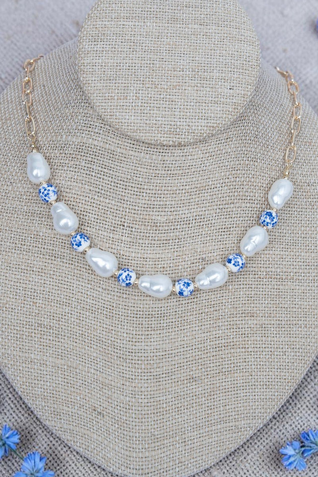 Crystal Avenue Blue Sunday Bloom Goldtone Necklace - Wholesale Accessory Market