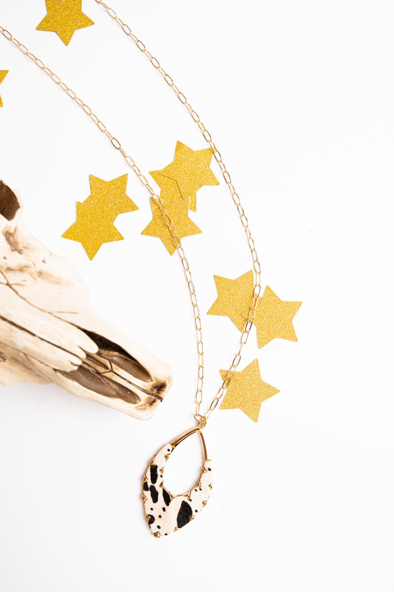 Crystal Avenue Marylee Black Cow Pendant Goldtone Necklace - Wholesale Accessory Market