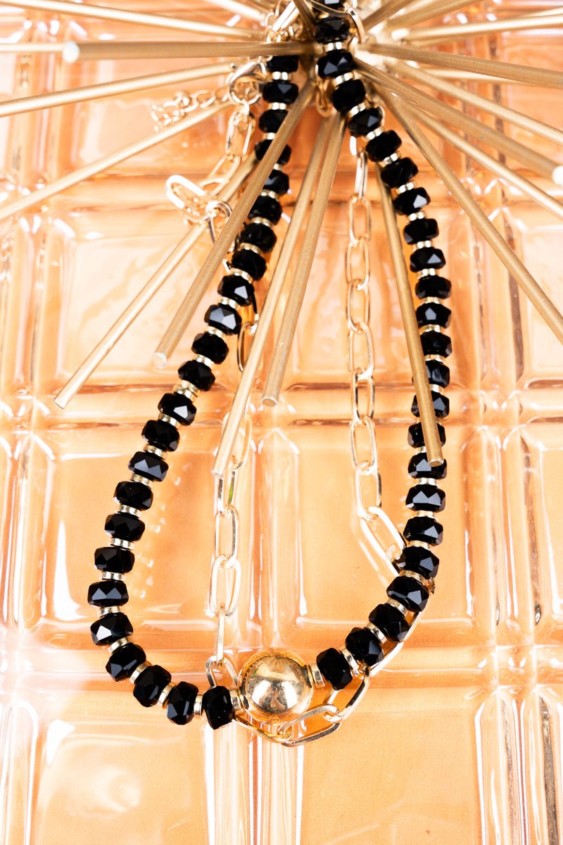 Crystal Avenue Classy Faceted Black Bead Goldtone Double Necklace Set - Wholesale Accessory Market
