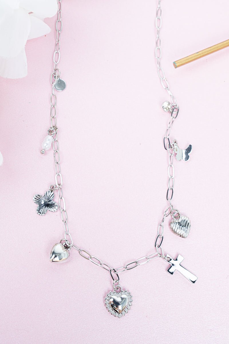 Crystal Avenue Valentino Silvertone Charm Necklace - Wholesale Accessory Market