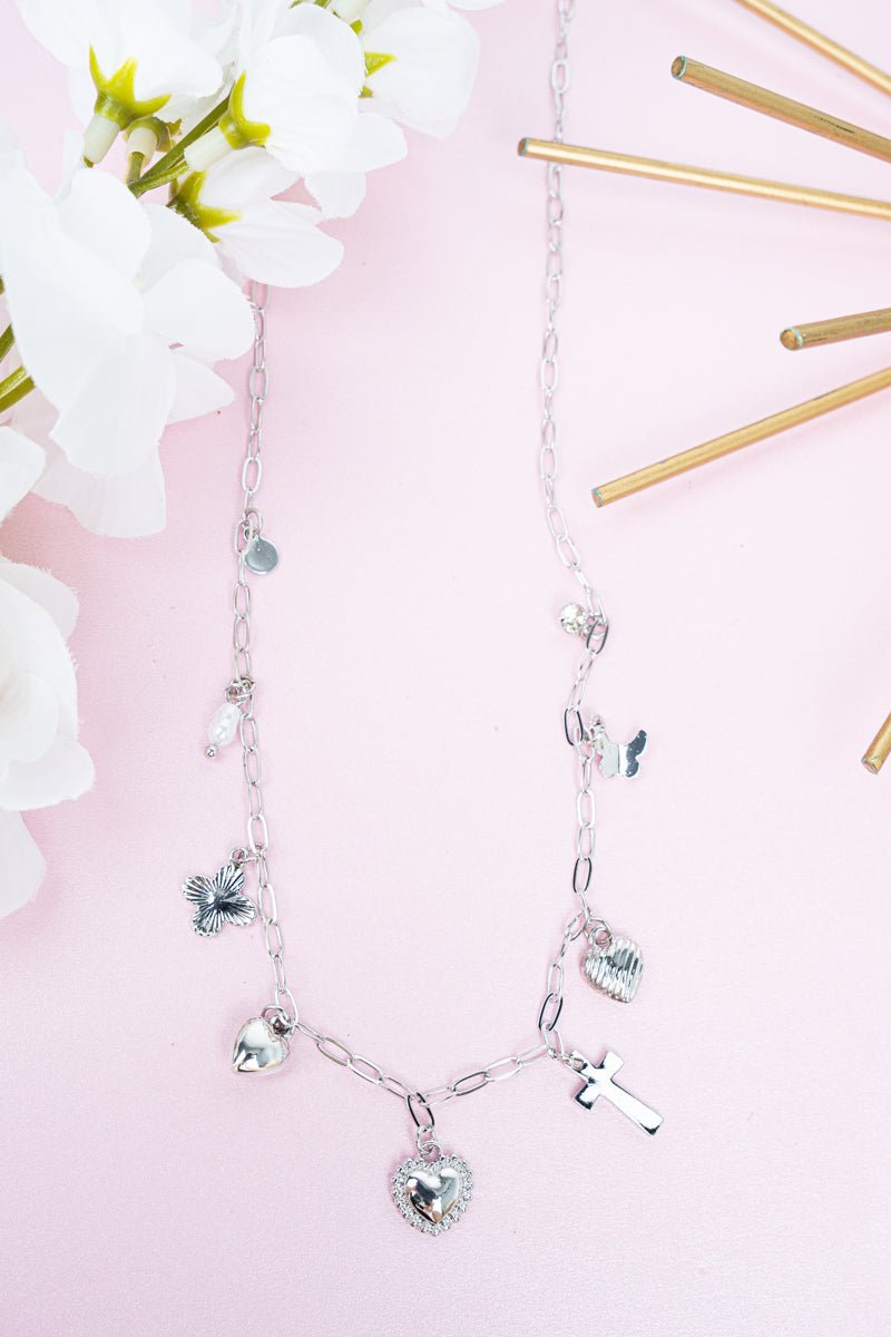 Crystal Avenue Valentino Silvertone Charm Necklace - Wholesale Accessory Market