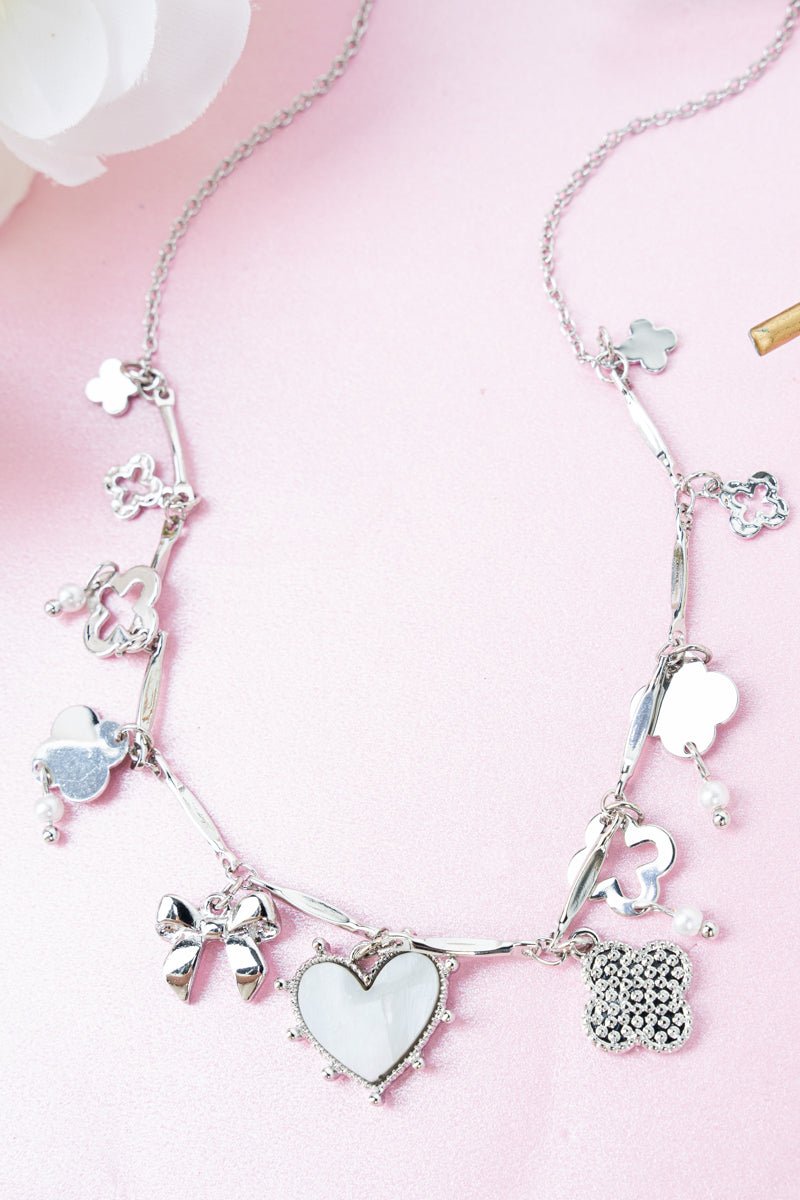 Crystal Avenue White Florence Piazza Silvertone Charm Necklace - Wholesale Accessory Market