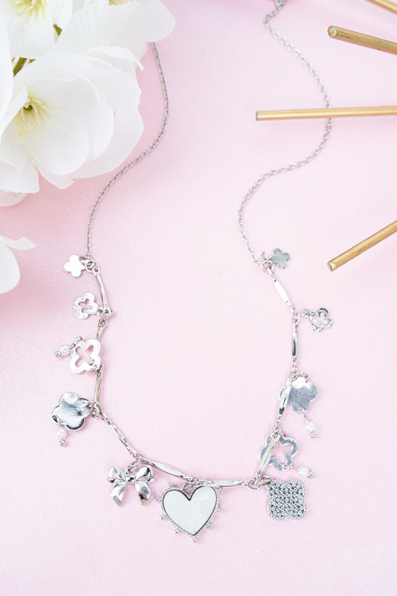 Crystal Avenue White Florence Piazza Silvertone Charm Necklace - Wholesale Accessory Market