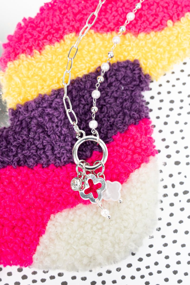 Crystal Avenue Olivia Silvertone Pearl Charm Necklace - Wholesale Accessory Market