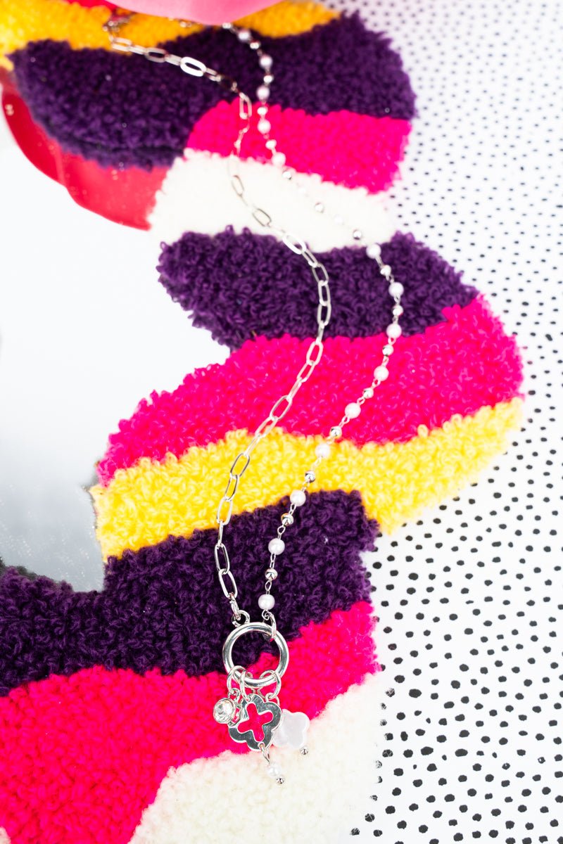 Crystal Avenue Olivia Silvertone Pearl Charm Necklace - Wholesale Accessory Market