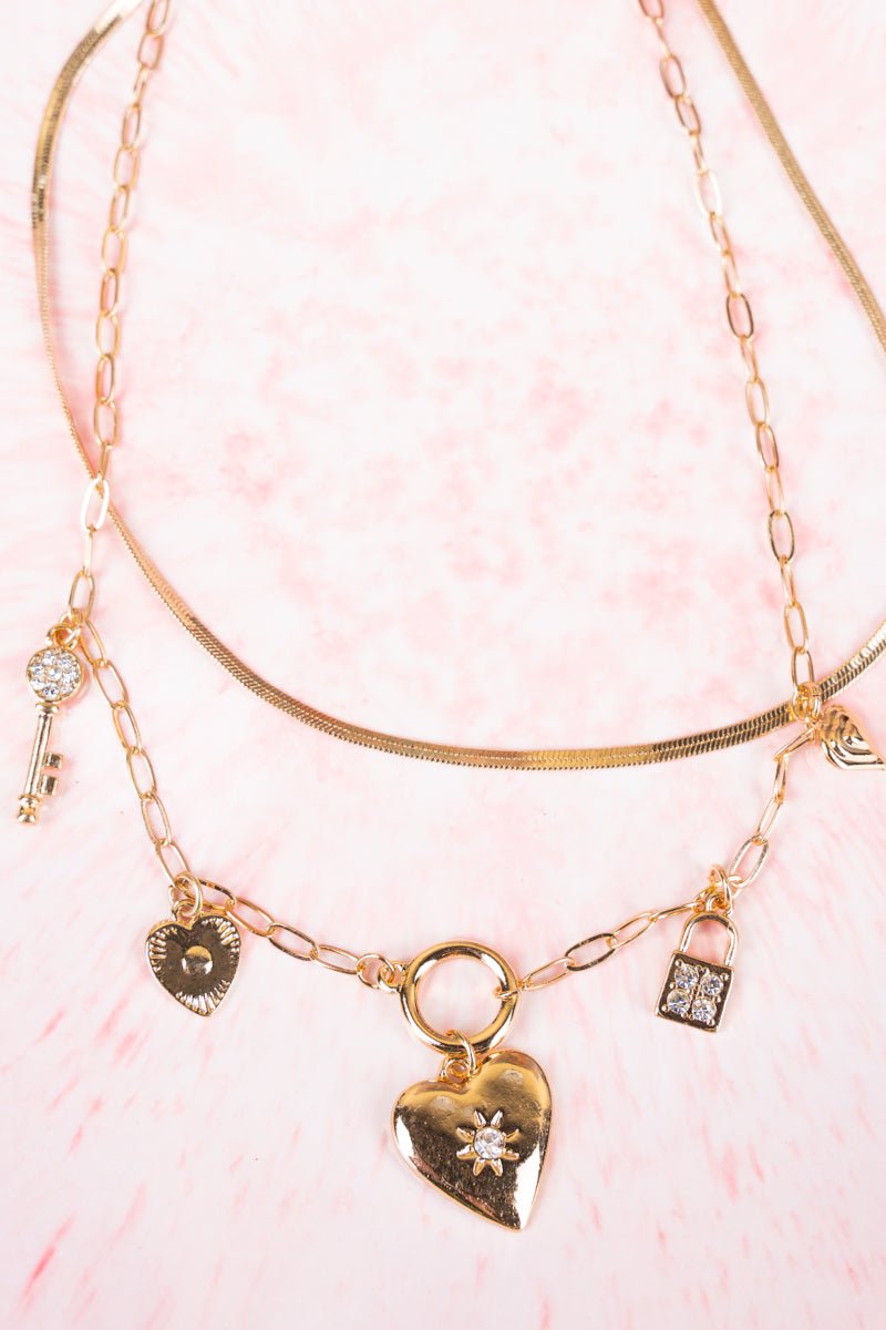 Crystal Avenue Key To My Heart Goldtone Layered Necklace - Wholesale Accessory Market