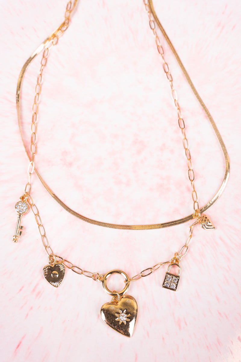Crystal Avenue Key To My Heart Goldtone Layered Necklace - Wholesale Accessory Market