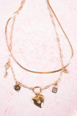 Crystal Avenue Key To My Heart Goldtone Layered Necklace - Wholesale Accessory Market