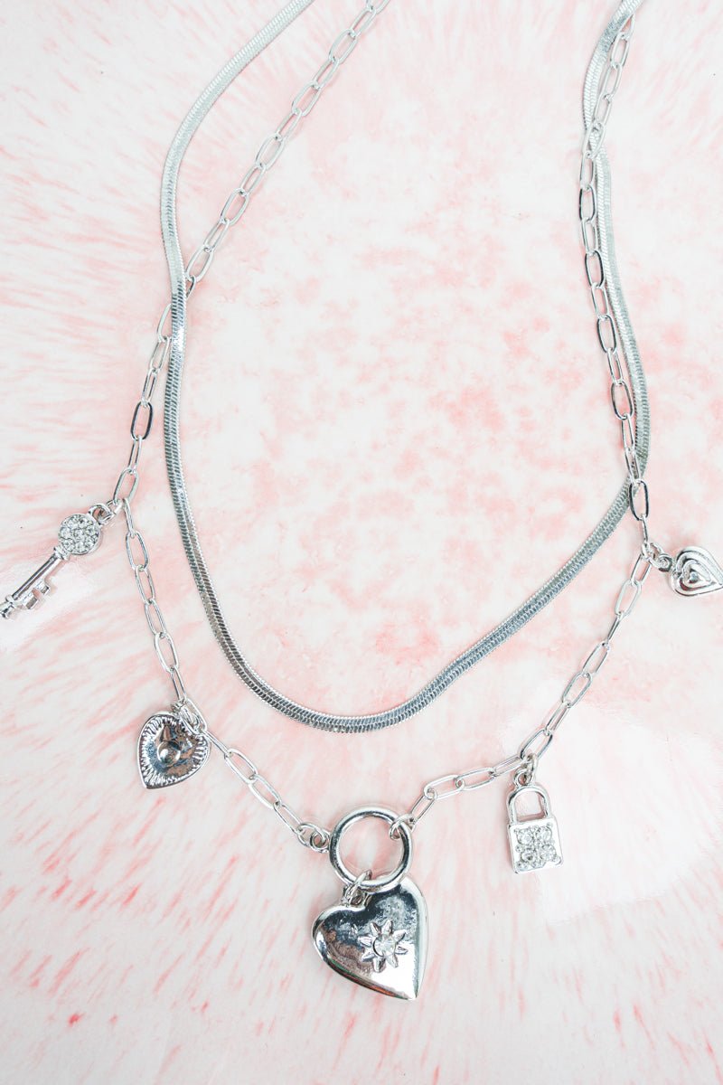 Crystal Avenue Key To My Heart Silvertone Layered Necklace - Wholesale Accessory Market