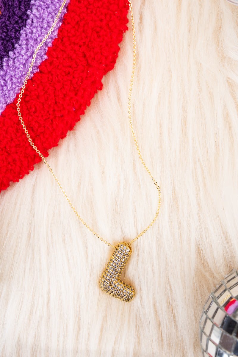 Crystal Avenue Goldtone Crystal Pave "L" Necklace - Wholesale Accessory Market
