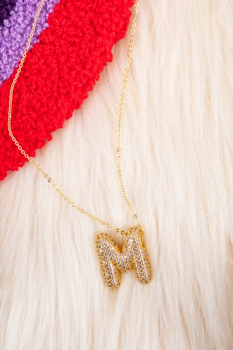 Crystal Avenue Goldtone Crystal Pave "M" Necklace - Wholesale Accessory Market