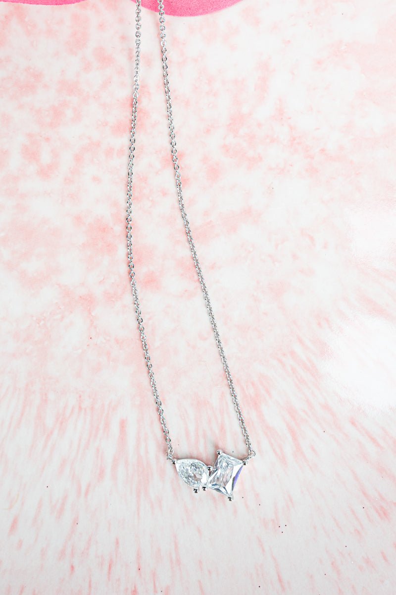 Crystal Avenue Cubic Zirconia You & Me Silvertone Necklace - Wholesale Accessory Market