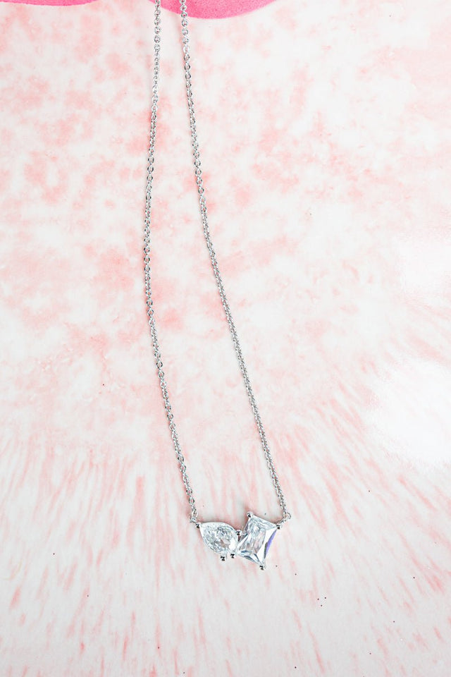 Crystal Avenue Cubic Zirconia You & Me Silvertone Necklace - Wholesale Accessory Market