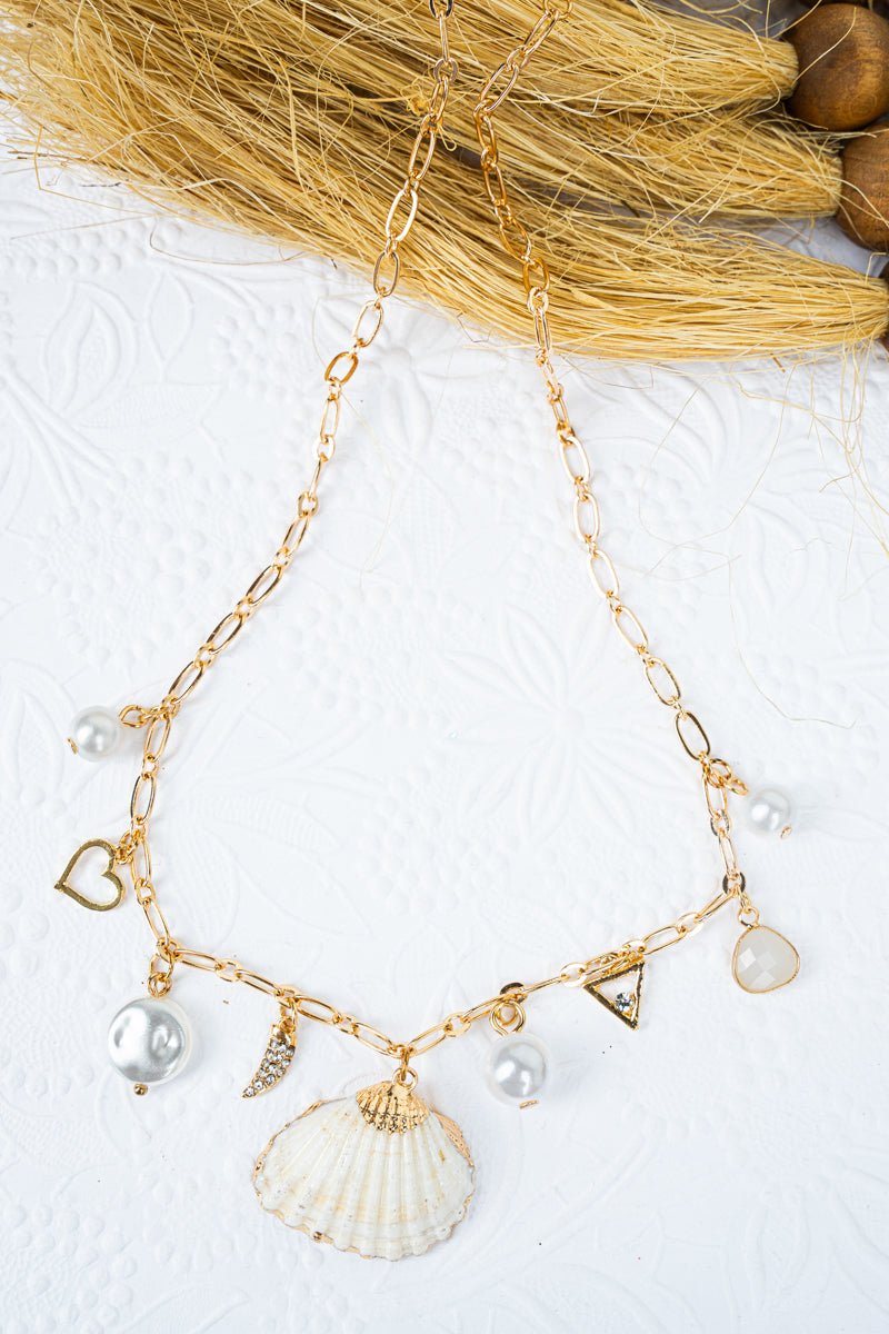 Crystal Avenue Beachcombing Goldtone Charm Necklace - Wholesale Accessory Market
