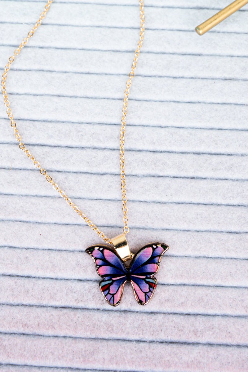 Crystal Avenue Purple Butterfly Beauty Goldtone Necklace - Wholesale Accessory Market