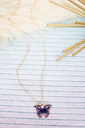 Crystal Avenue Purple Butterfly Beauty Goldtone Necklace - Wholesale Accessory Market