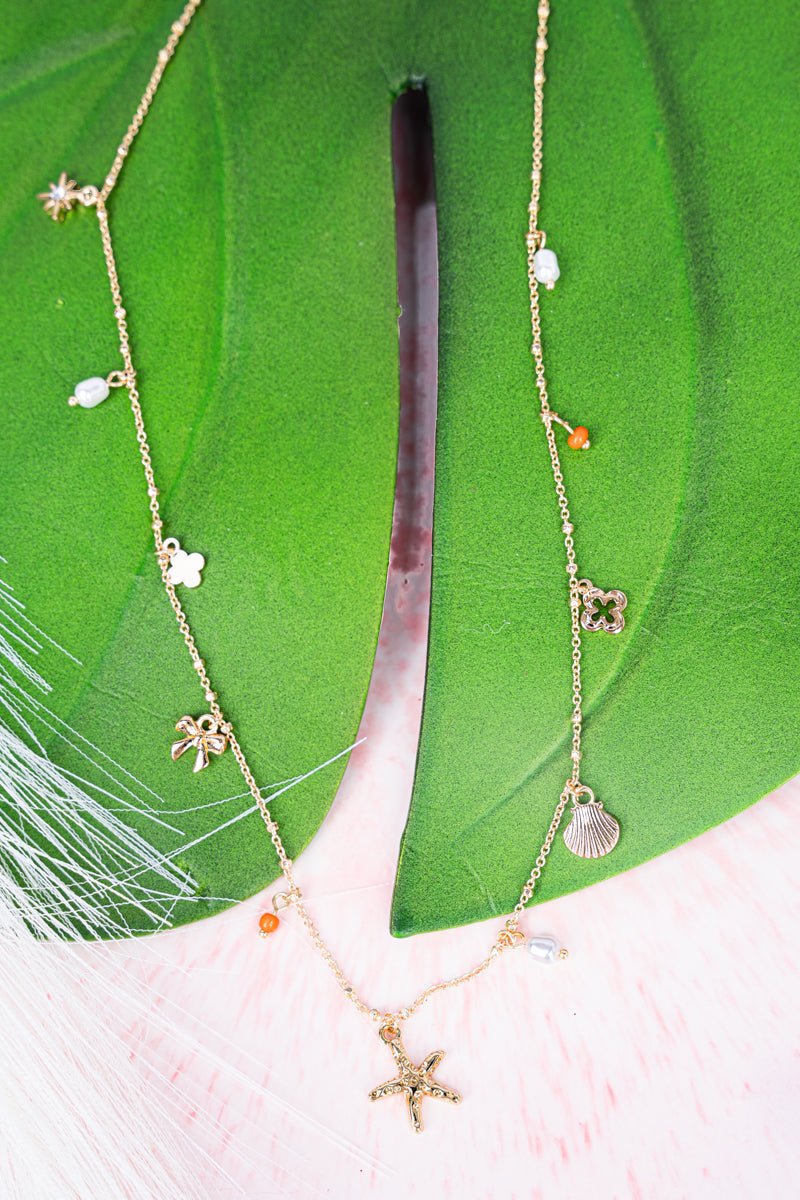 Crystal Avenue Coastal Vibes Goldtone Charm Necklace - Wholesale Accessory Market
