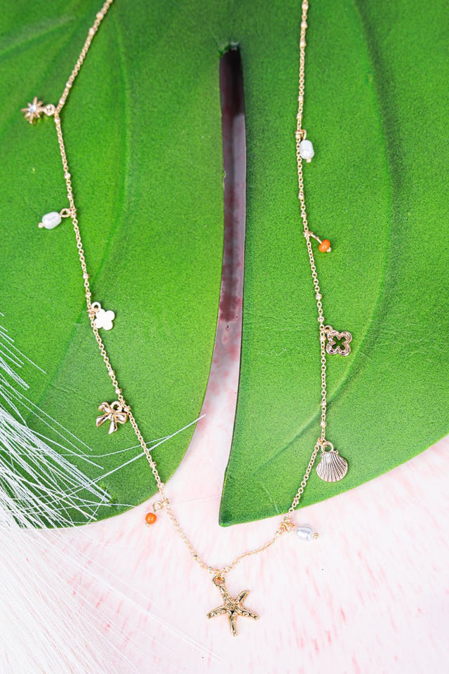 Crystal Avenue Coastal Vibes Goldtone Charm Necklace - Wholesale Accessory Market