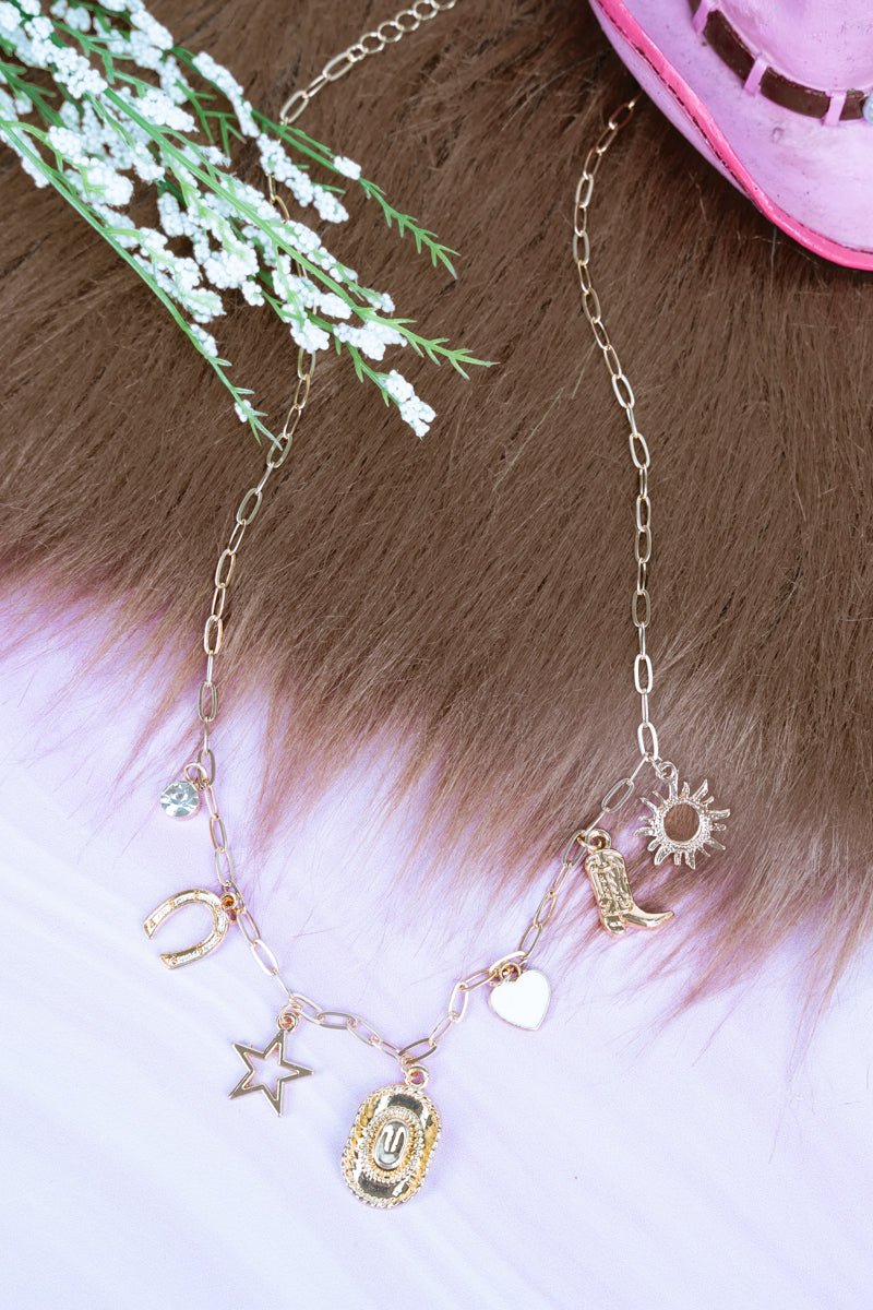 Crystal Avenue Way Out West Goldtone Charm Necklace - Wholesale Accessory Market