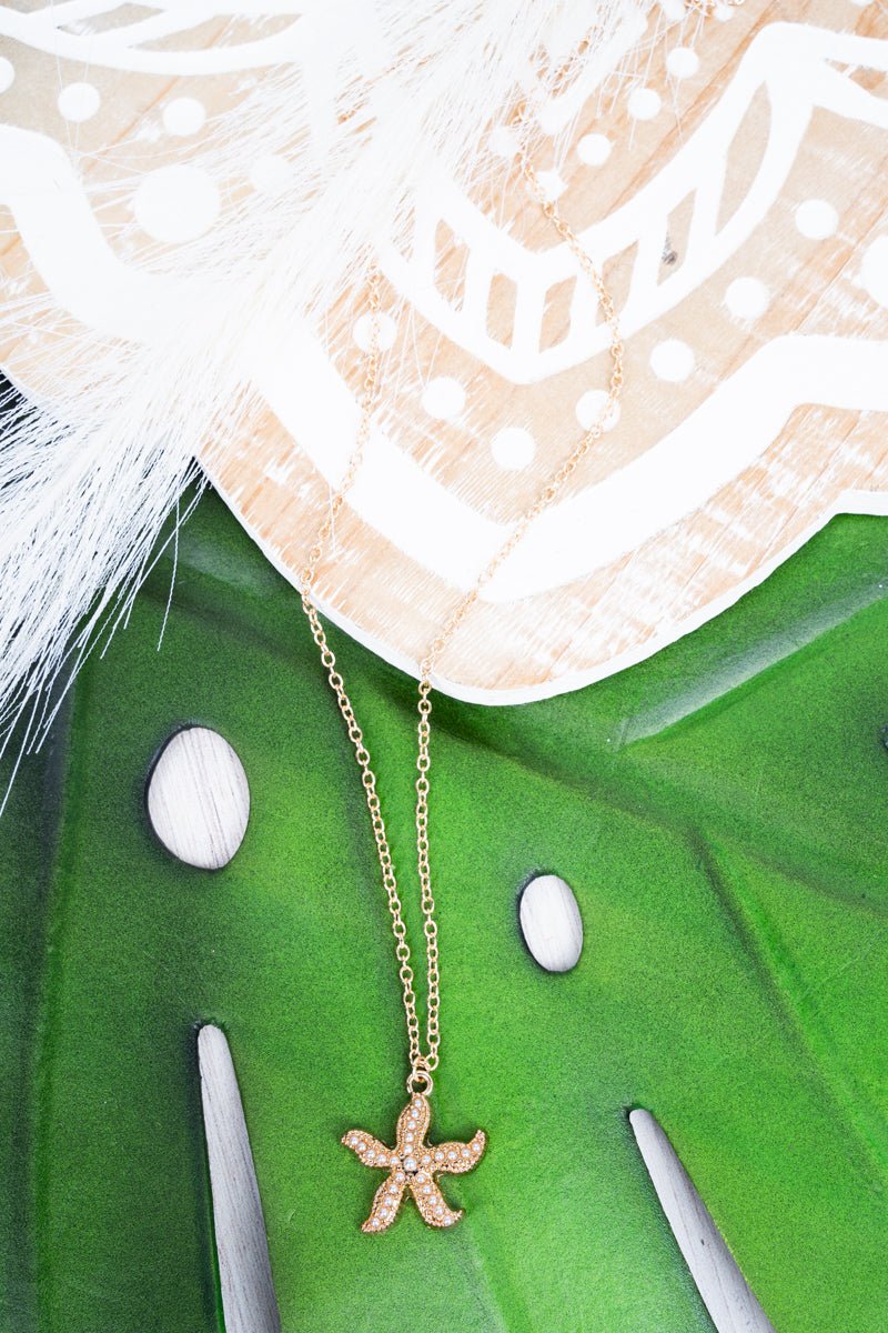 Crystal Avenue Coastal Star Pearl Goldtone Necklace - Wholesale Accessory Market