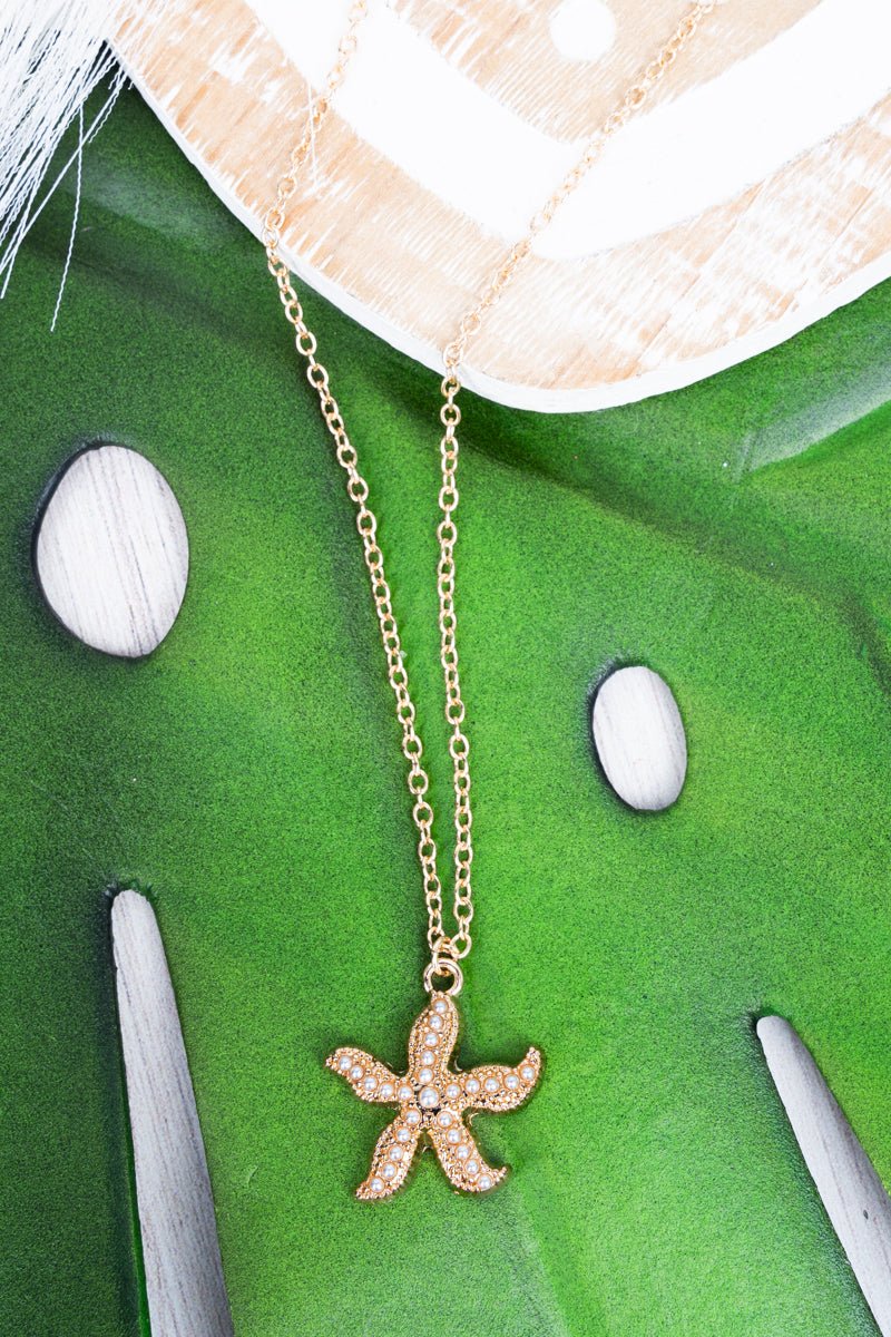 Crystal Avenue Coastal Star Pearl Goldtone Necklace - Wholesale Accessory Market