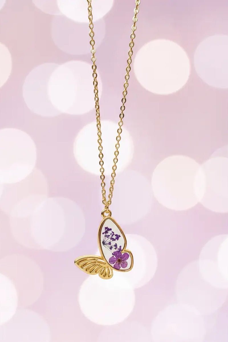 Crystal Avenue Violet Meadow Song Goldtone Butterfly Necklace - Wholesale Accessory Market