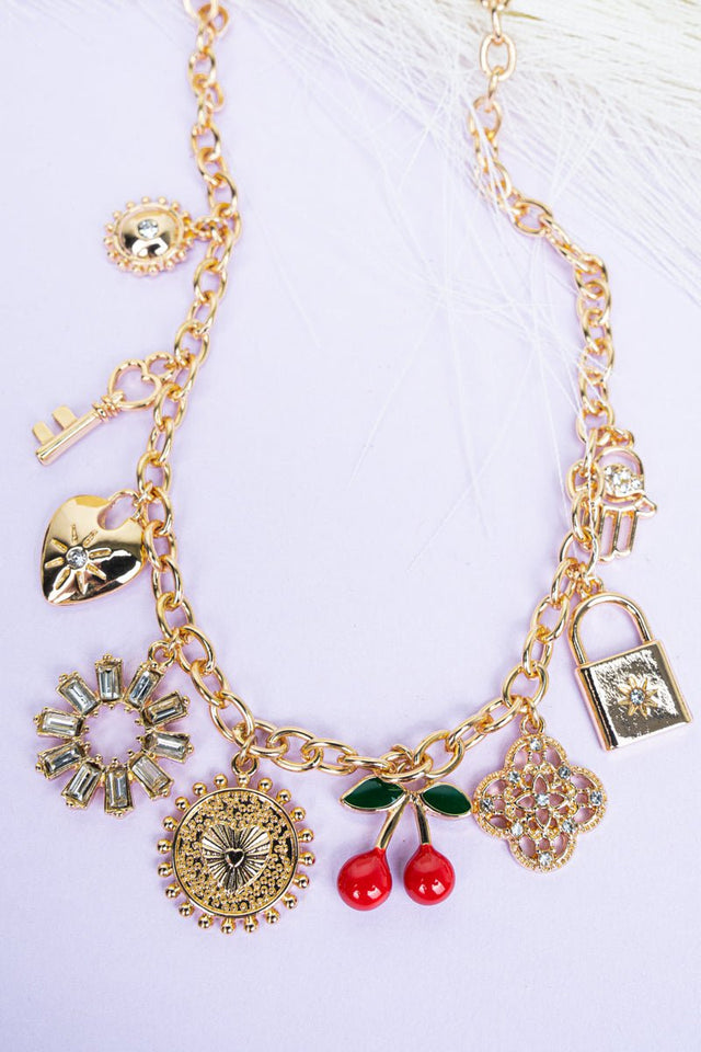 Crystal Avenue Chic Moments Goldtone Charm Necklace - Wholesale Accessory Market