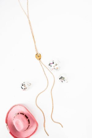 Crystal Avenue Lariat Luxe Goldtone Cowgirl Hat Slider Necklace - Wholesale Accessory Market