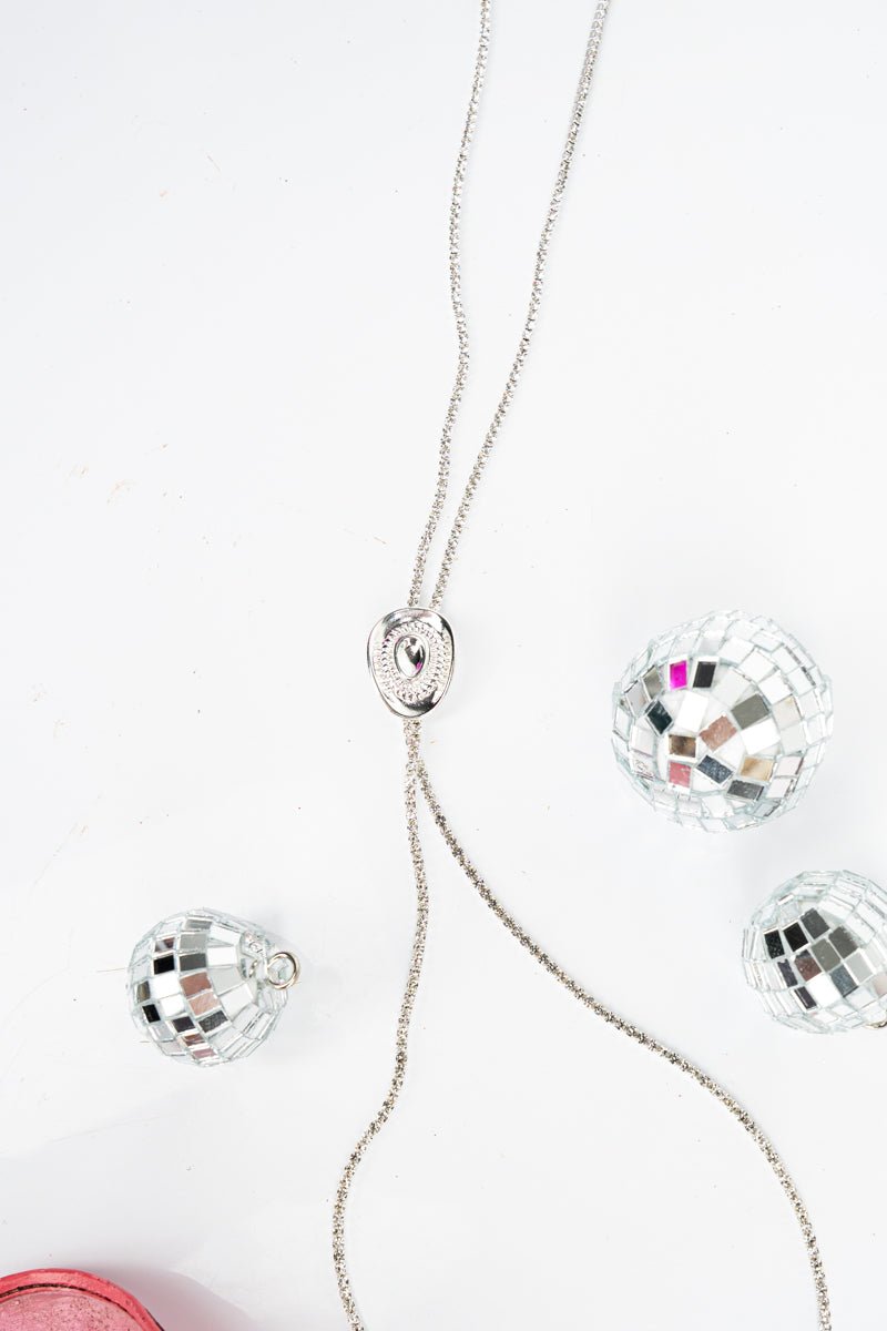 Crystal Avenue Lariat Luxe Silvertone Cowgirl Hat Slider Necklace - Wholesale Accessory Market