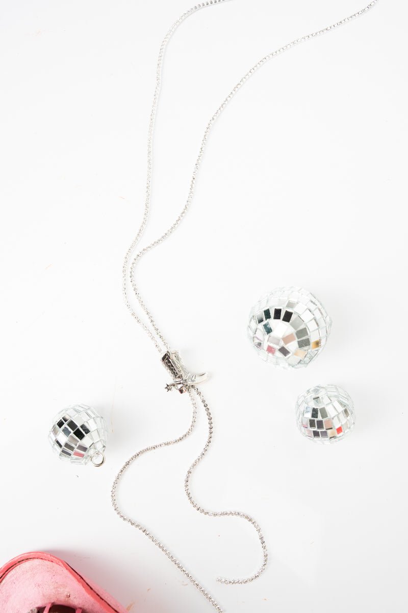 Crystal Avenue Lariat Luxe Silvertone Cowgirl Boot Slider Necklace - Wholesale Accessory Market
